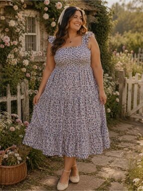 RUFFLEBUTTS Floral Mommy & Me Smocked Flutter Strap Midi Dress Size XXL